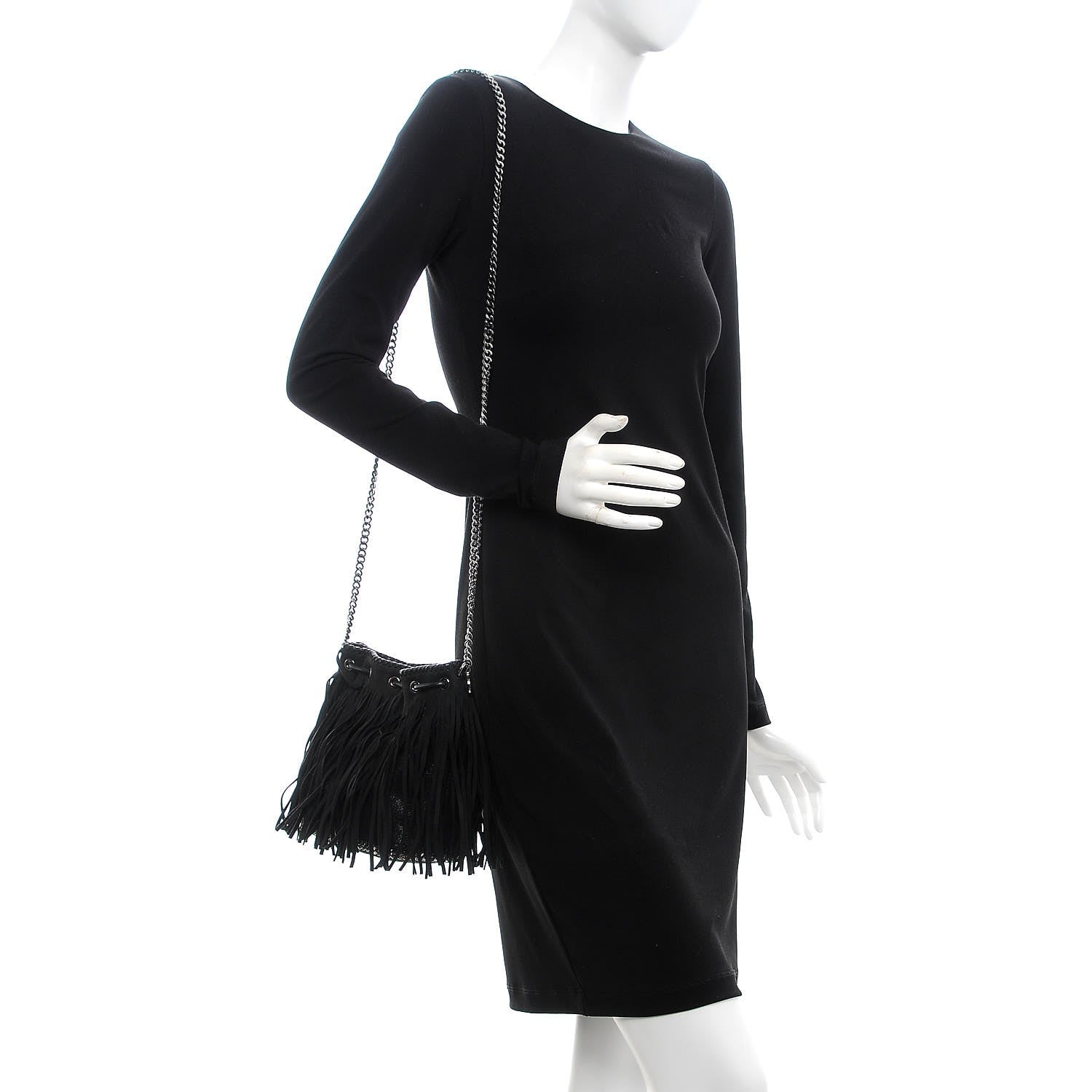 Stella McCartney Shaggy Deer Fringe Falabella Bucket Bag Black 2 of 7