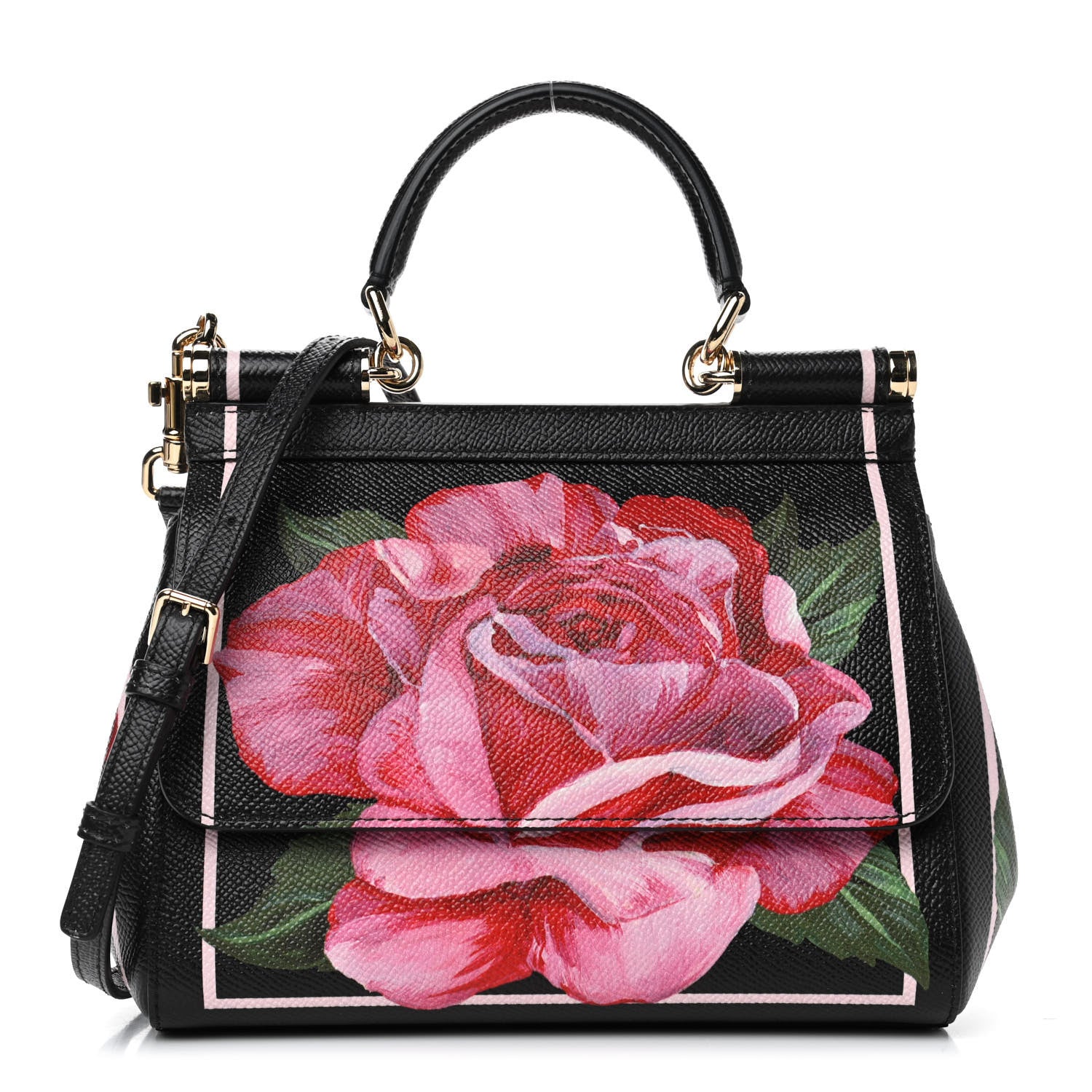 Dolce & Gabbana Dauphine Rose Print Small Miss Sicily Satchel Black 1 of 4