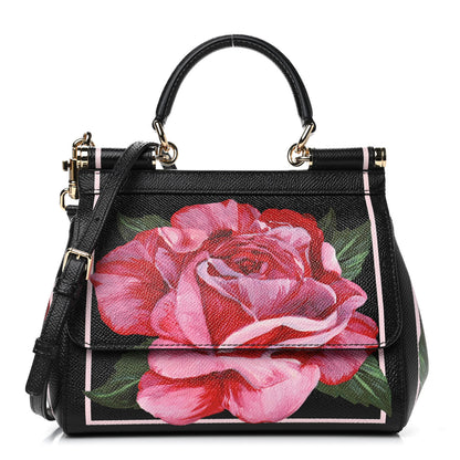 Dolce & Gabbana Dauphine Rose Print Small Miss Sicily Satchel Black 1 of 4