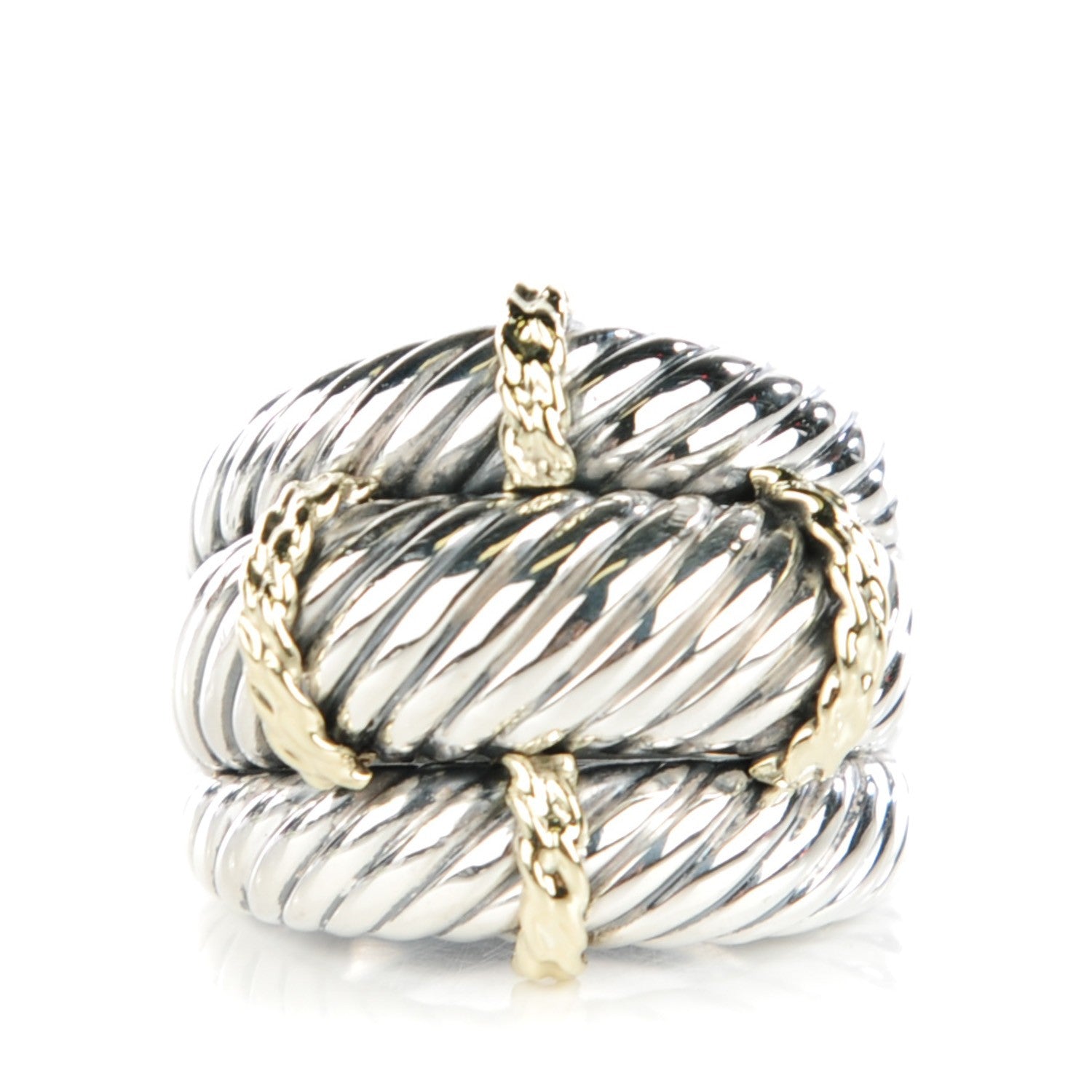 David Yurman Sterling Silver 14K Yellow Gold 27mm Cable Ring 55 7.25 1 of 5