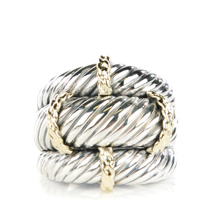 David Yurman Sterling Silver 14K Yellow Gold 27mm Cable Ring 55 7.25 1 of 5
