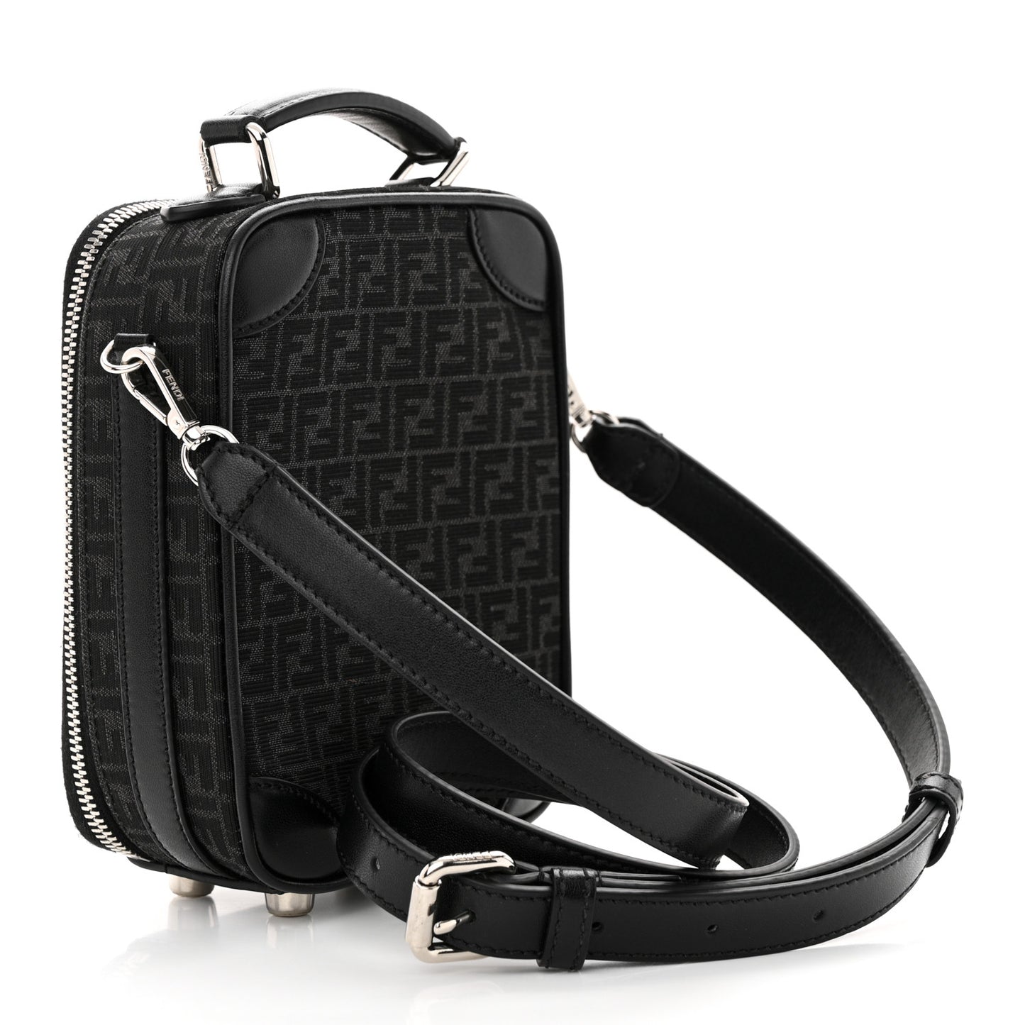 Recycled Fabric Jacquard Vitello Astro Micro FF Mini Trolley Bag Asfalto Black