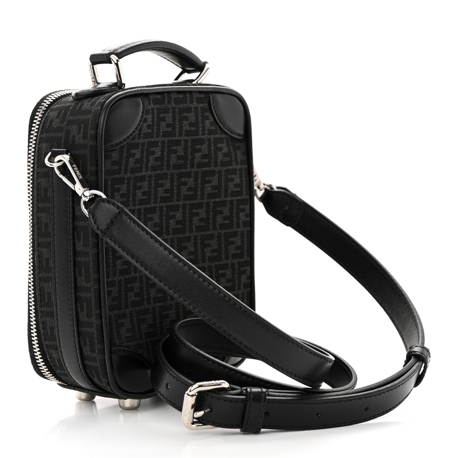 Fendi Recycled Fabric Jacquard Vitello Astro Micro FF Mini Trolley Bag Asfalto Black 4 of 13