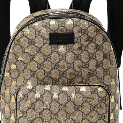Gucci GG Supreme Monogram Bees Print Small Day Backpack Beige Oro Black 8 of 10