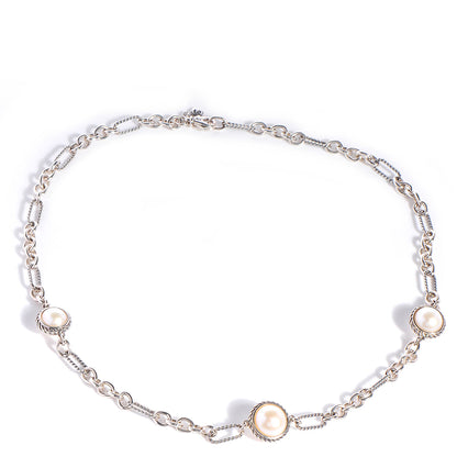 David Yurman Sterling Silver Pearl Figaro Necklace 1 of 7