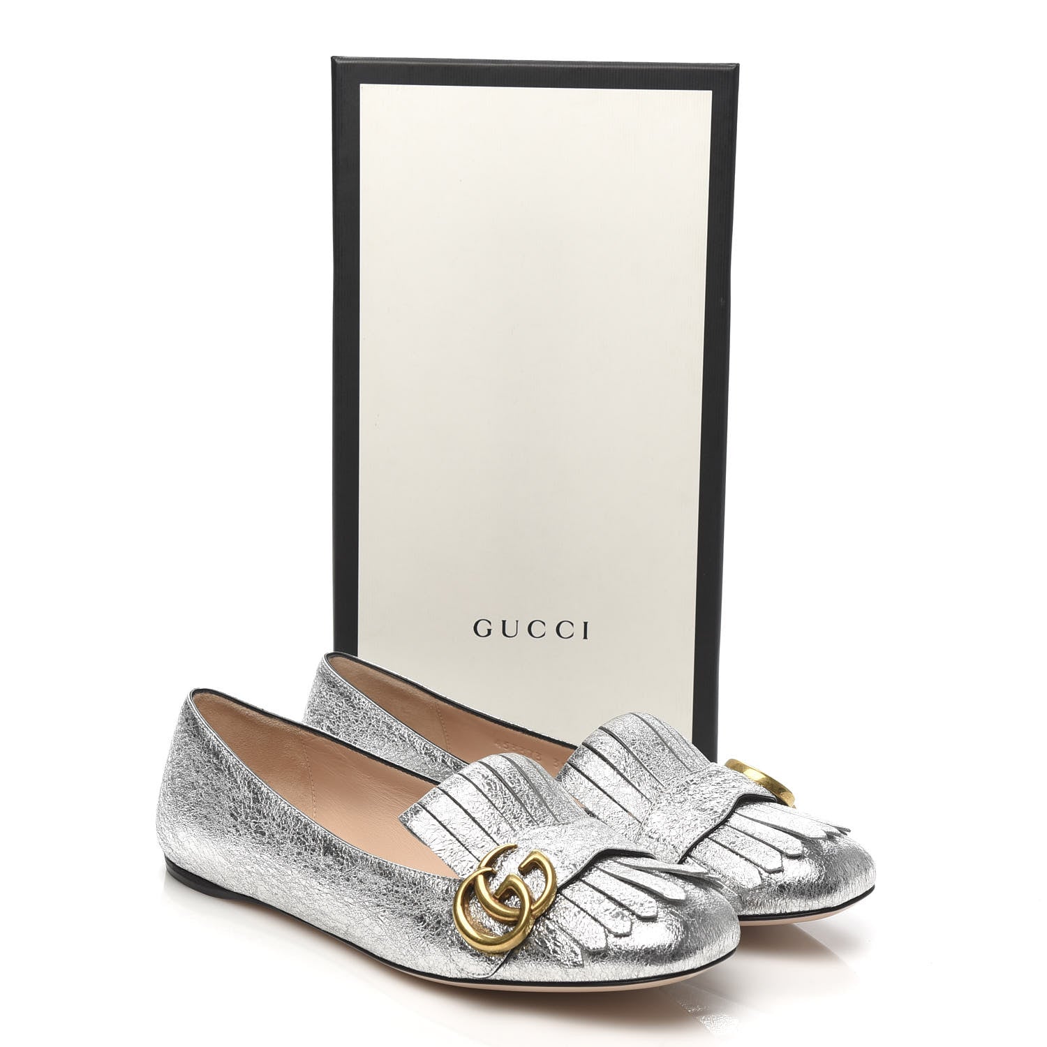 Gucci Galassia GG Marmont Fringe Flats 39 Argento 9 of 9