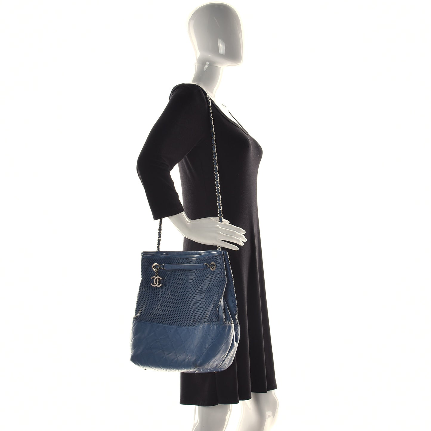 Calfskin Perforated Up In The Air North South Tote Blue