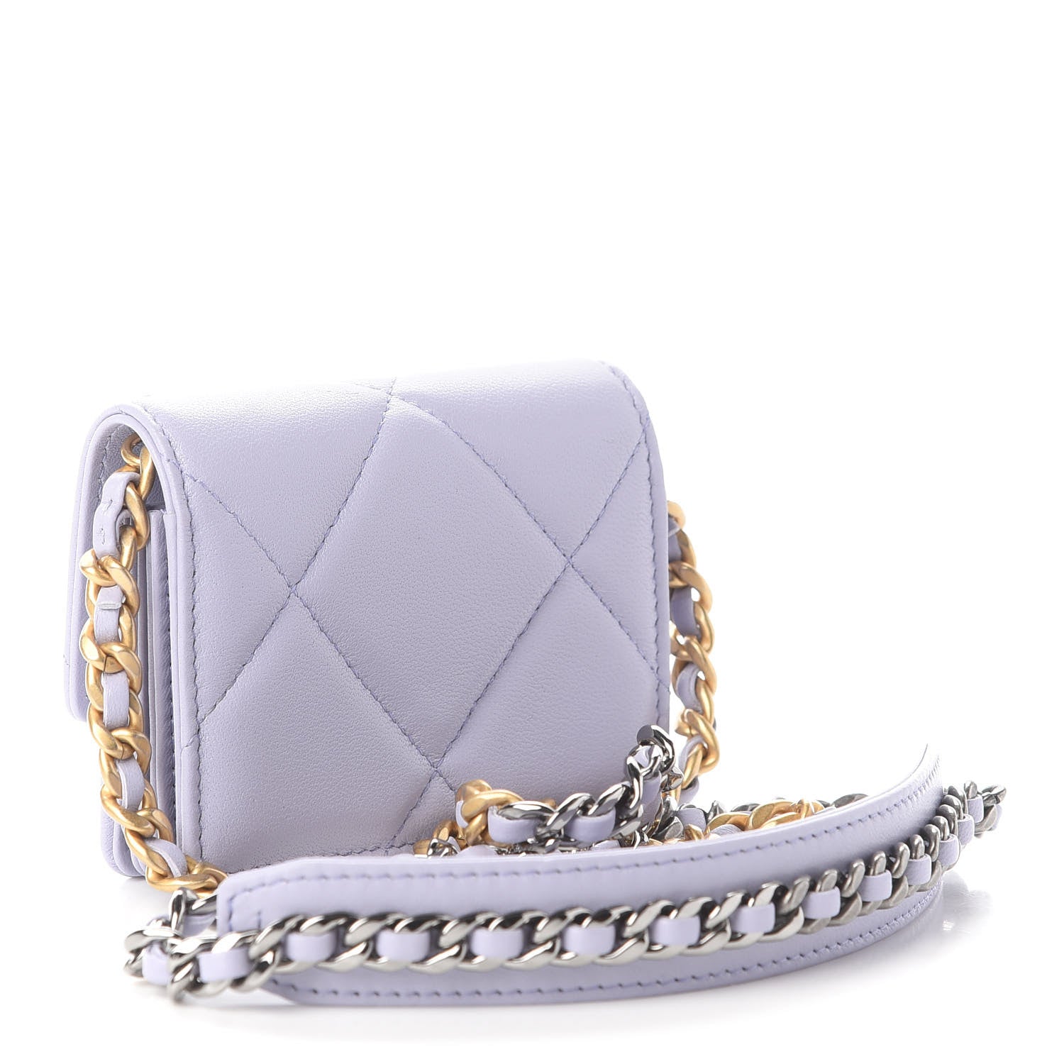 Chanel Lambskin Quilted Chanel 19 Flap Card Holder With Chain Light Purple 3 of 9