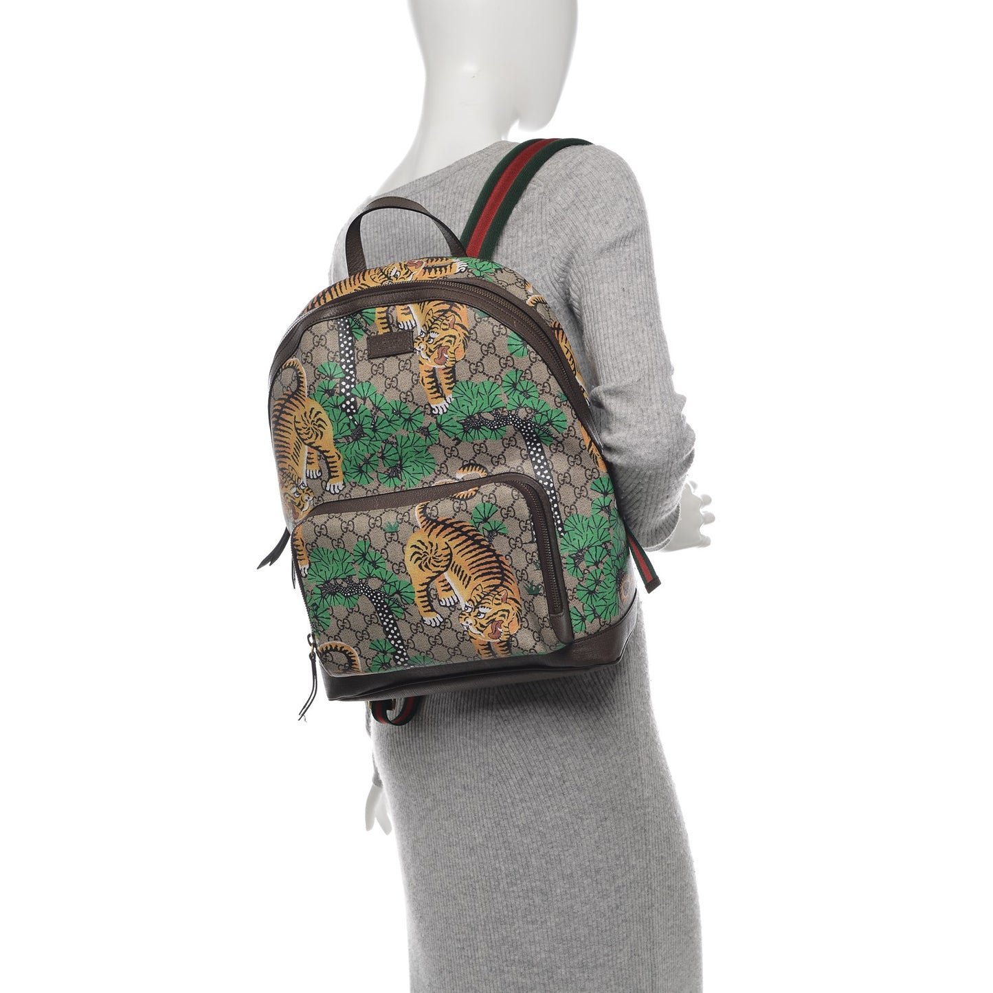 GG Supreme Monogram Bengal Web Day Backpack Beige Yard