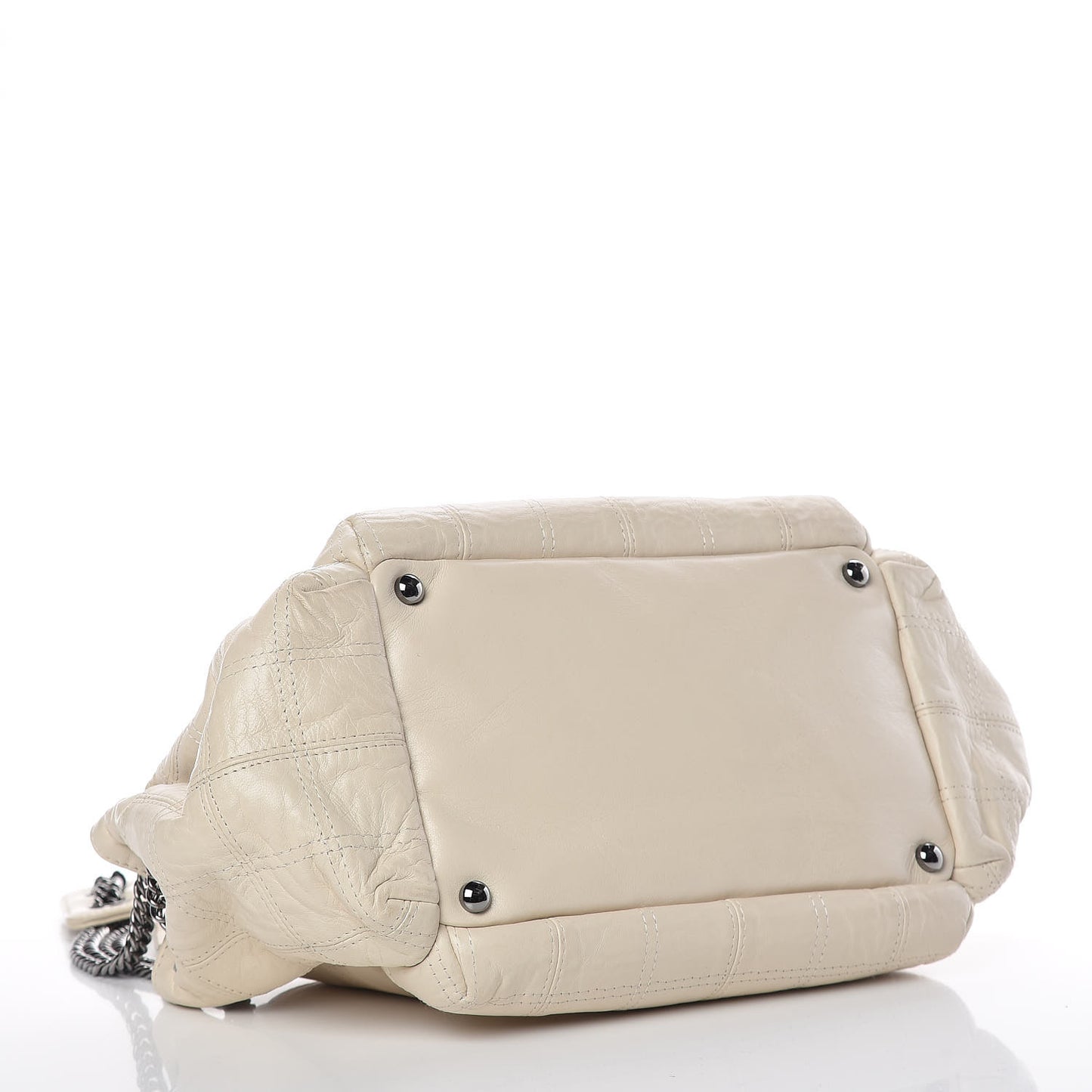Lambskin Square Stitched Lax Accordion Hobo White