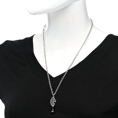Hermes Lacquered Palladium Cavalier Necklace Black 2 of 6