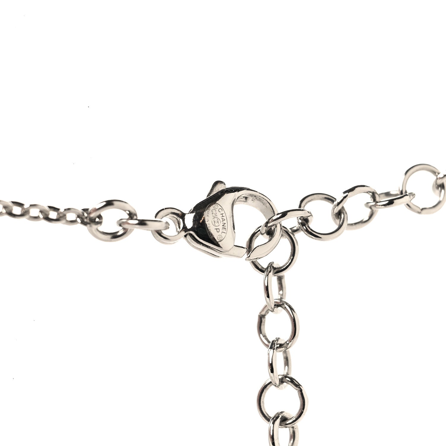 Chanel Crystal Pearl CC Heart Necklace Silver 4 of 5