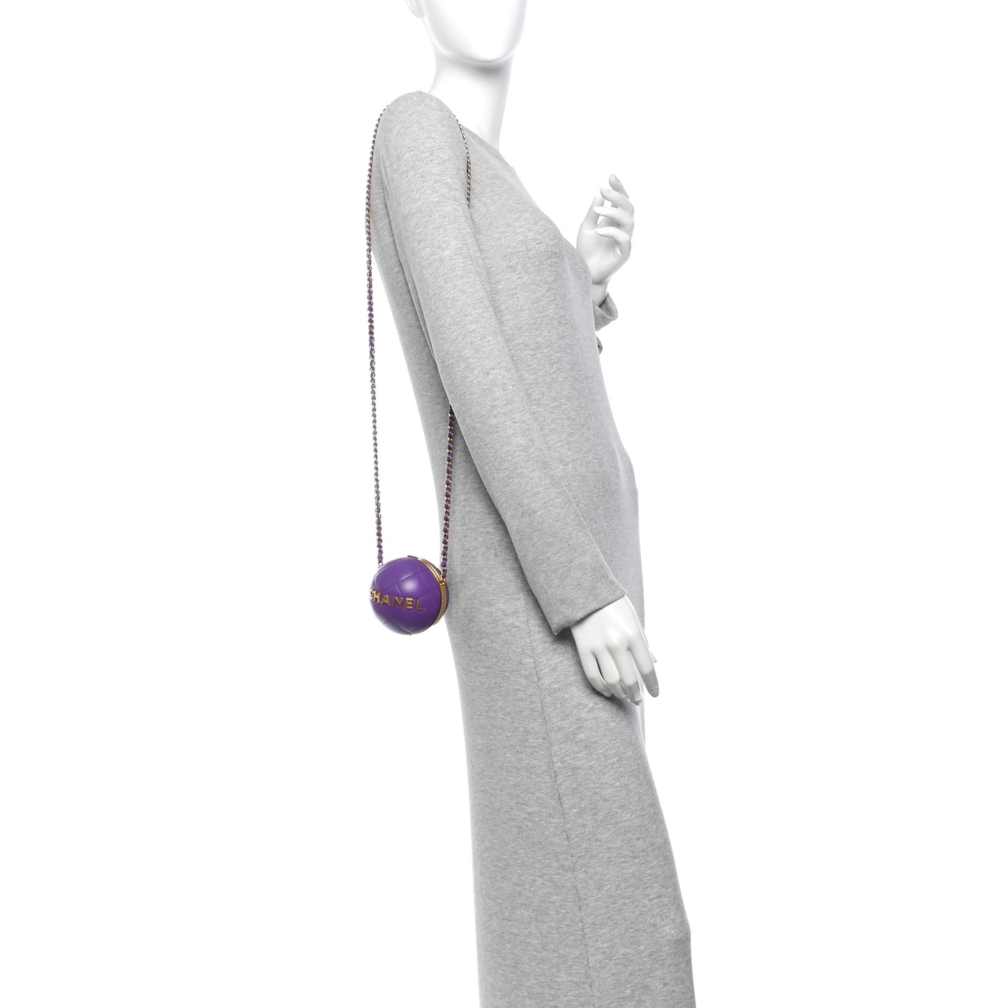 Lambskin CC Minaudiere Sphere Chain Clutch Purple