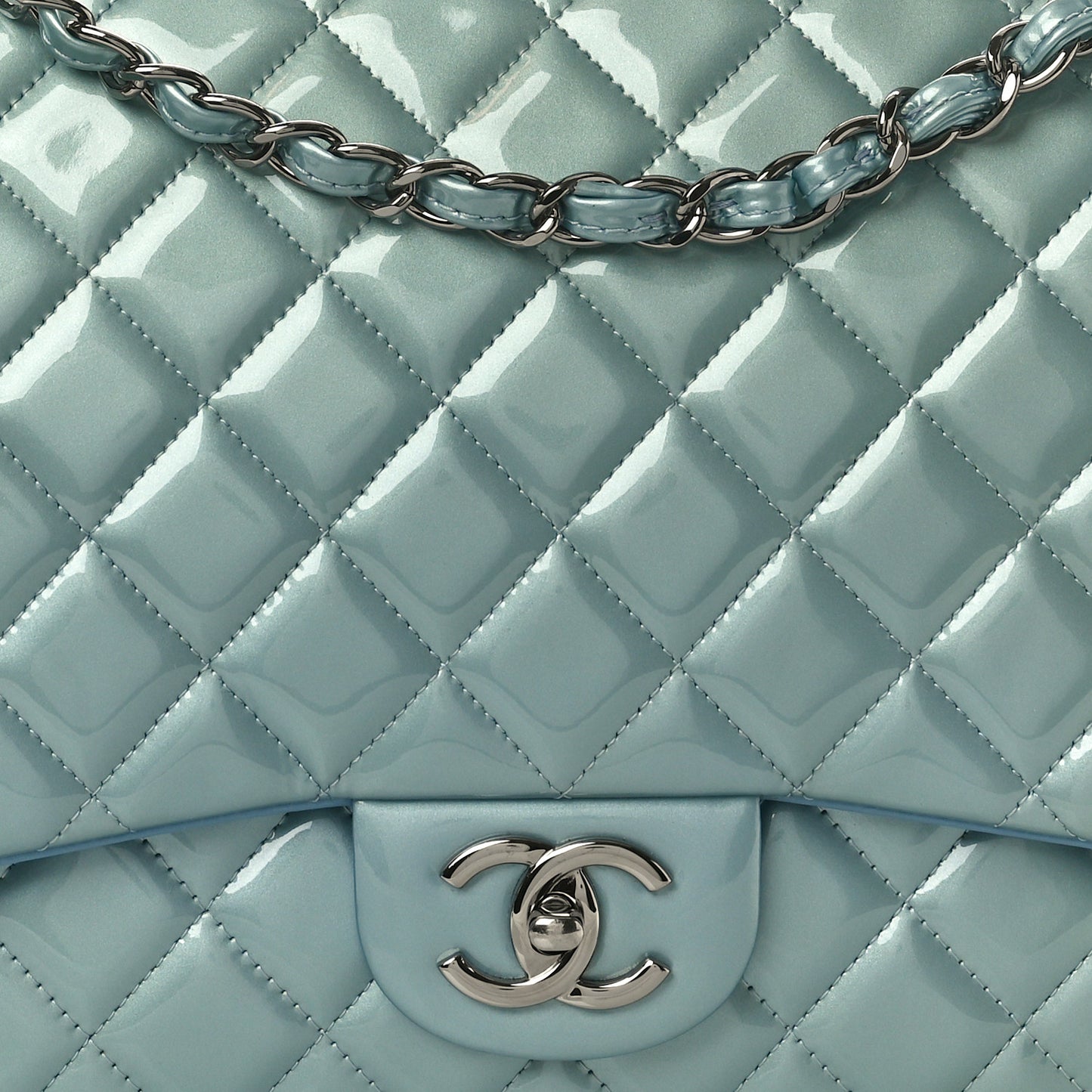 Patent Quilted Maxi Double Flap Light Blue