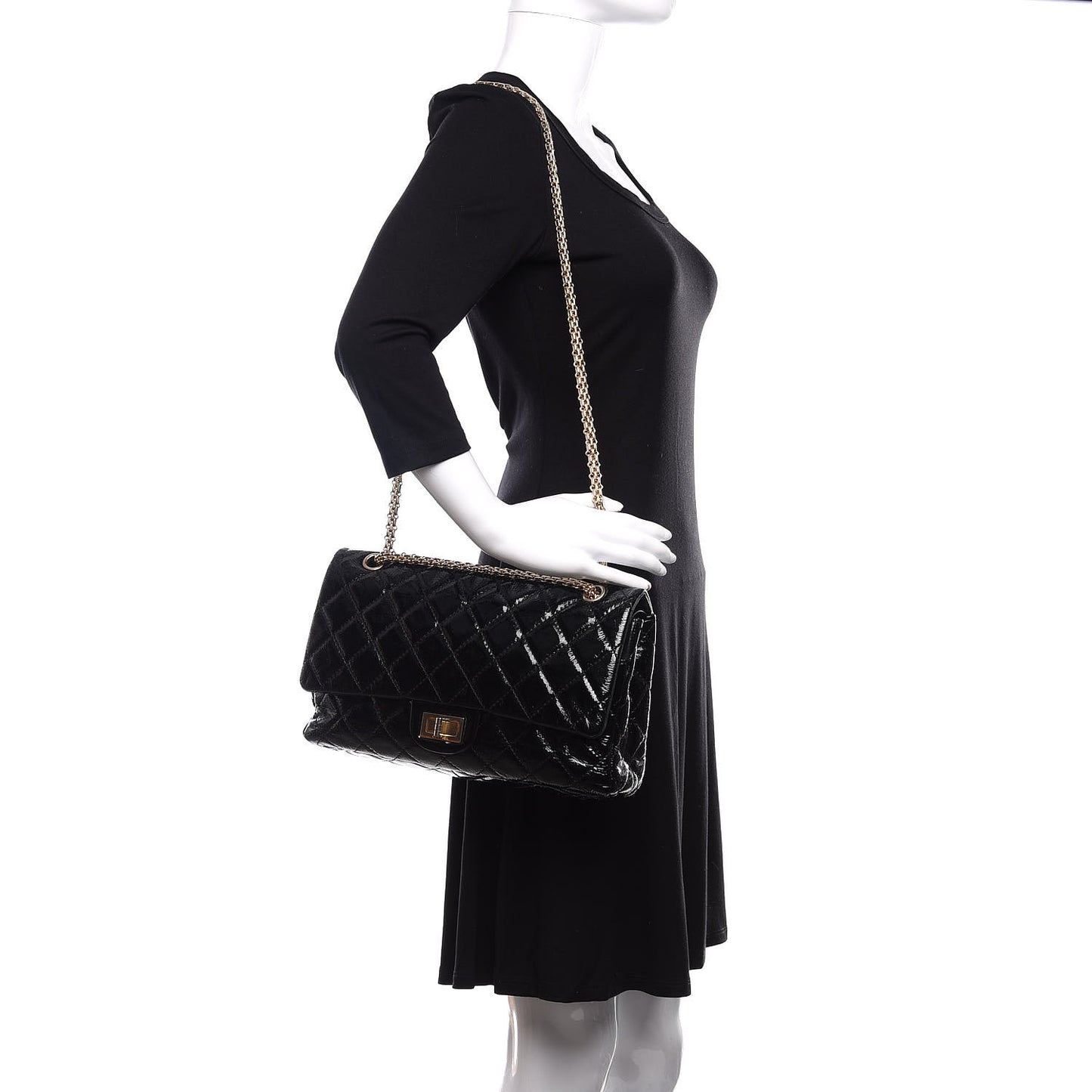 Distressed Patent Quilted 2.55 Reissue 227 Flap Black