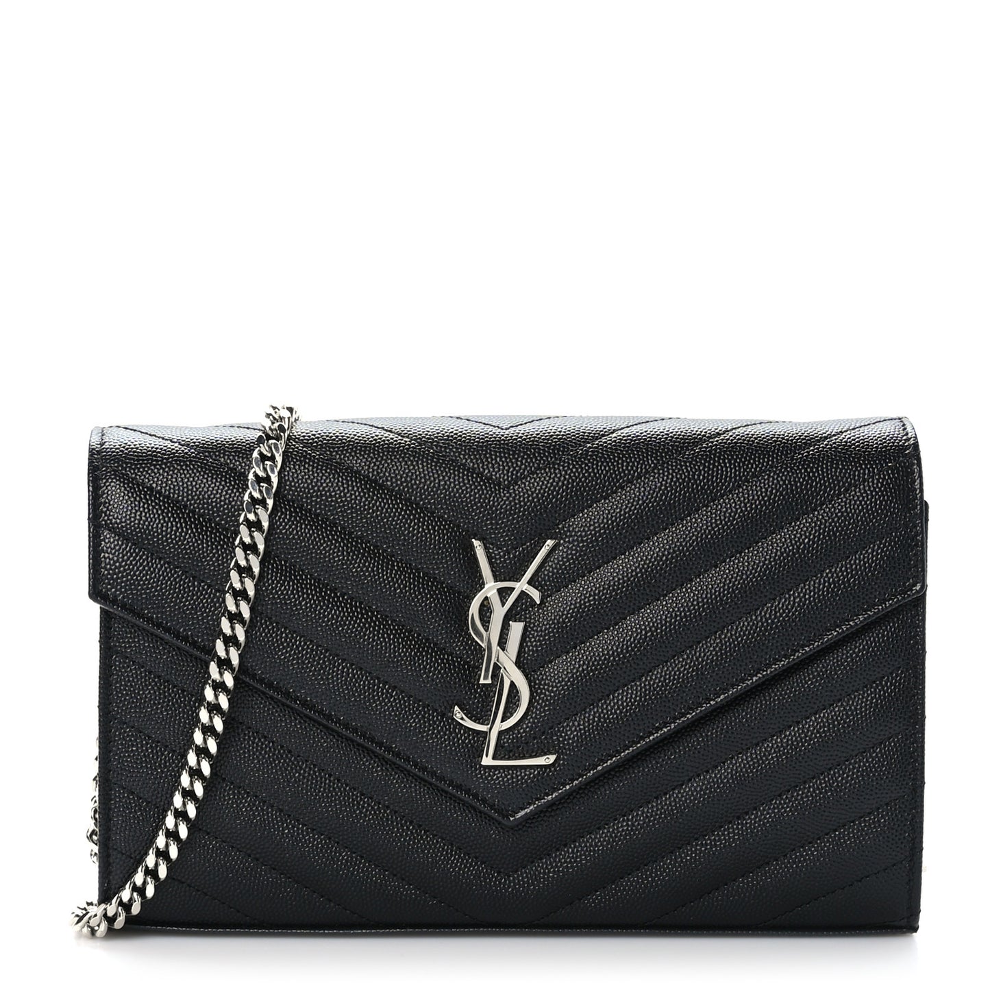 Grain De Poudre Matelasse Chevron Monogram Chain Wallet Black
