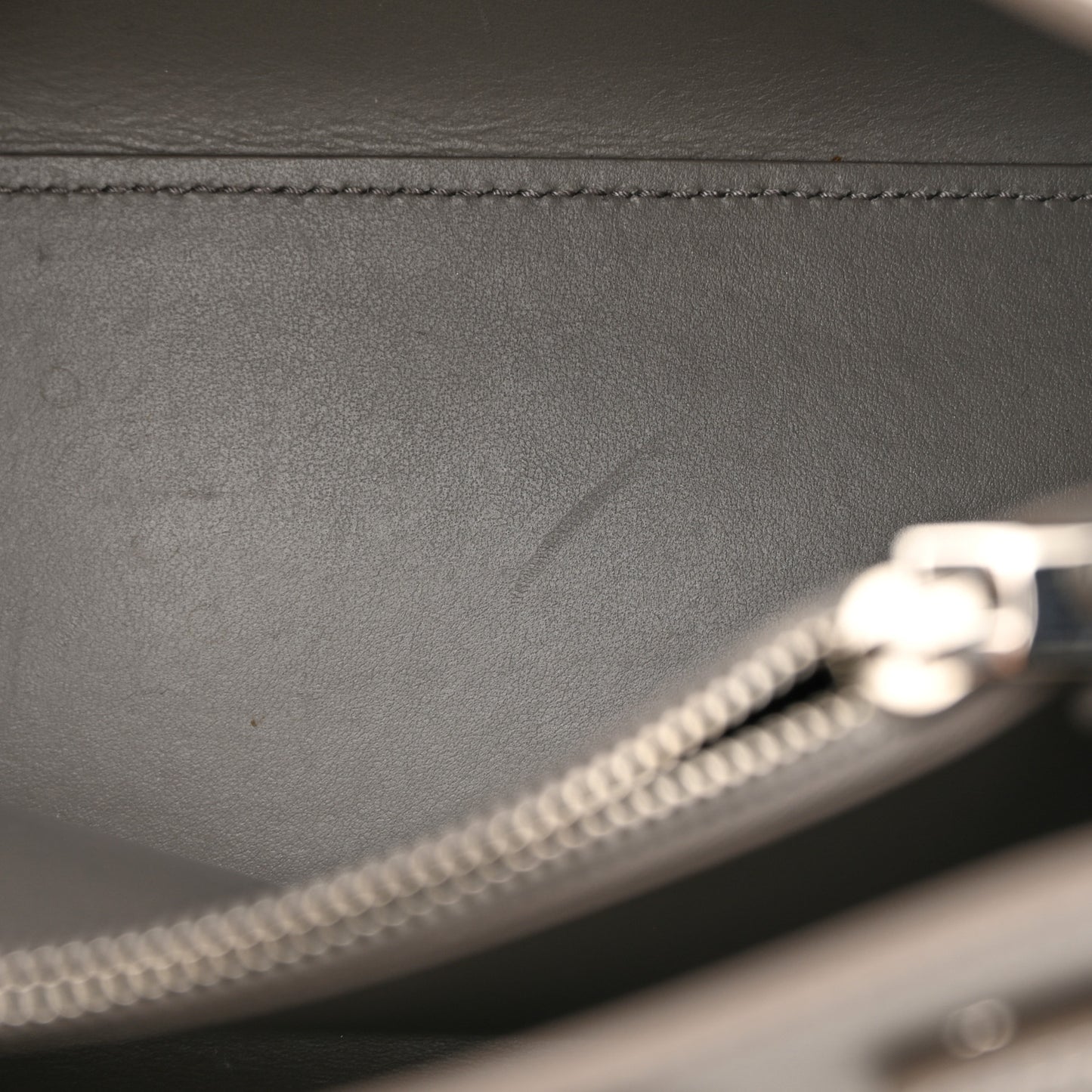 Grained Calfskin Topstich Baby Sac De Jour Fog