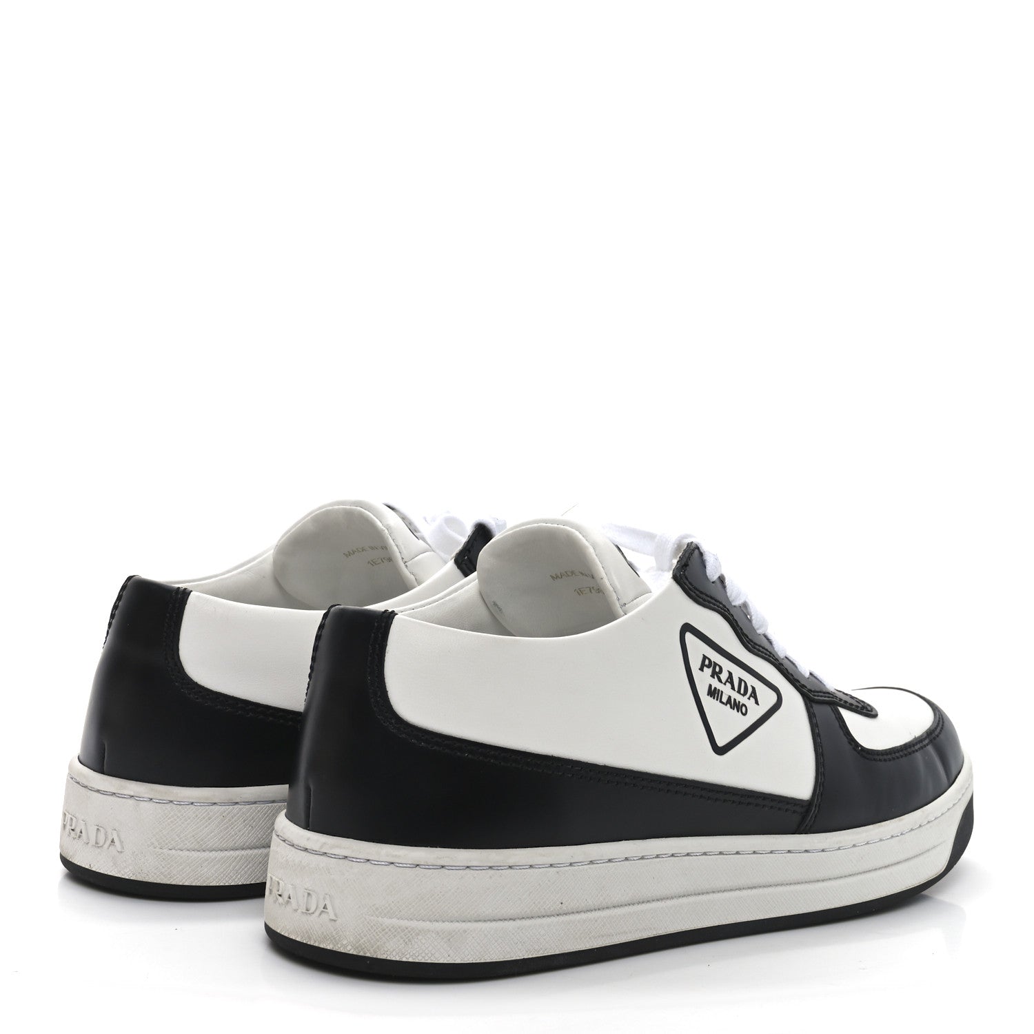 Prada Spazzolato Rois Vitello Soft Triangle Logo Womens Low Top Sneakers 38 White Black 5 of 8