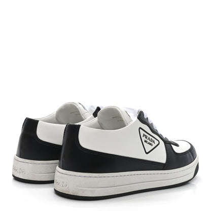Prada Spazzolato Rois Vitello Soft Triangle Logo Womens Low Top Sneakers 38 White Black 5 of 8