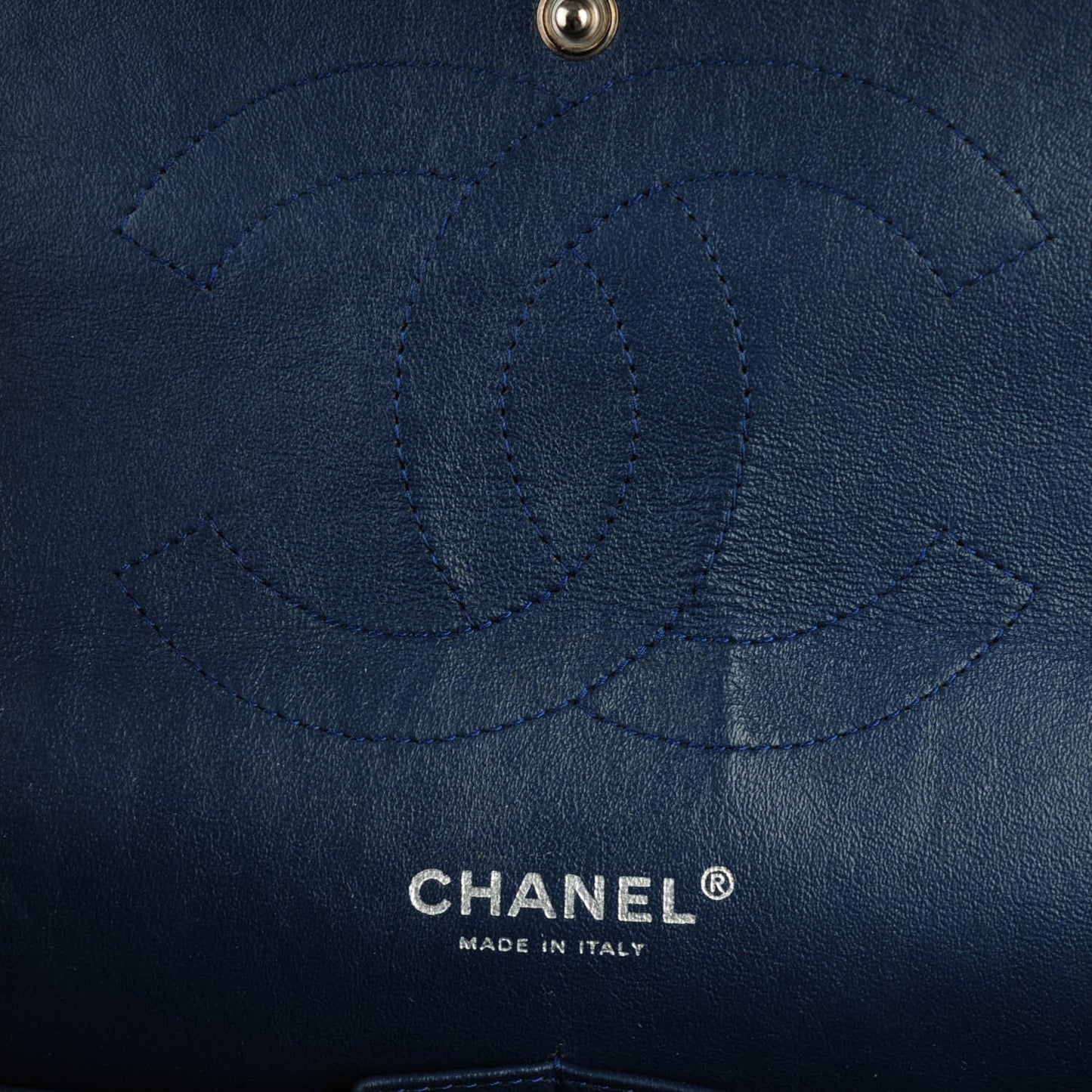Patent Quilted Jumbo Double Flap Navy Blue