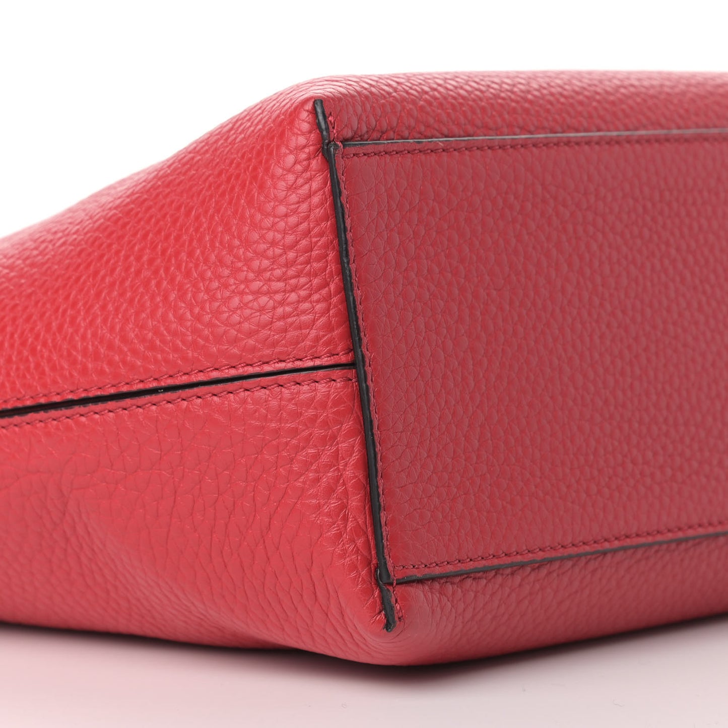 Grained Calfskin Small Rockstud Shoulder Tote Rouge Pur