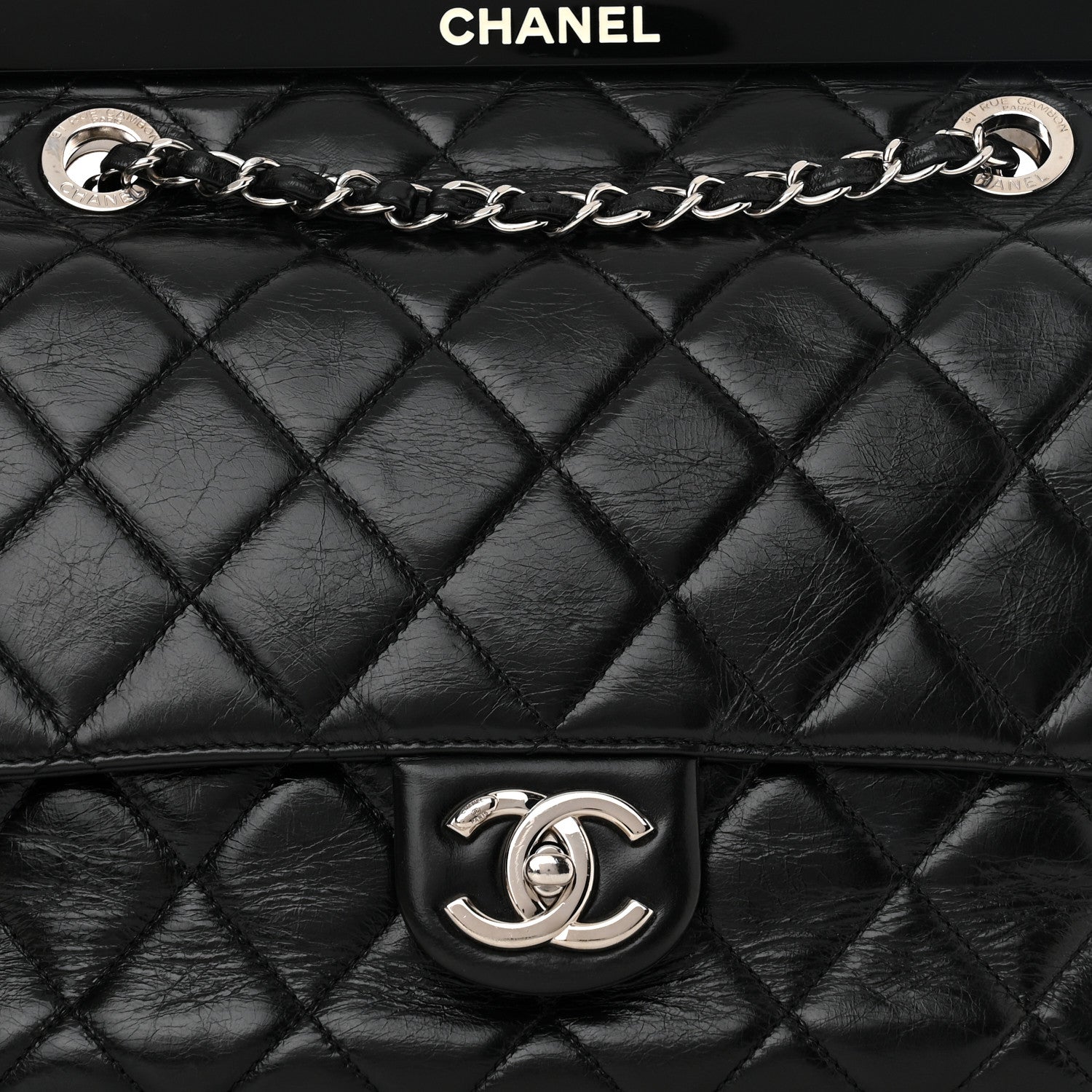 Chanel Glazed Calfskin Quilted Small CC Delivery Tote Black 8 of 10