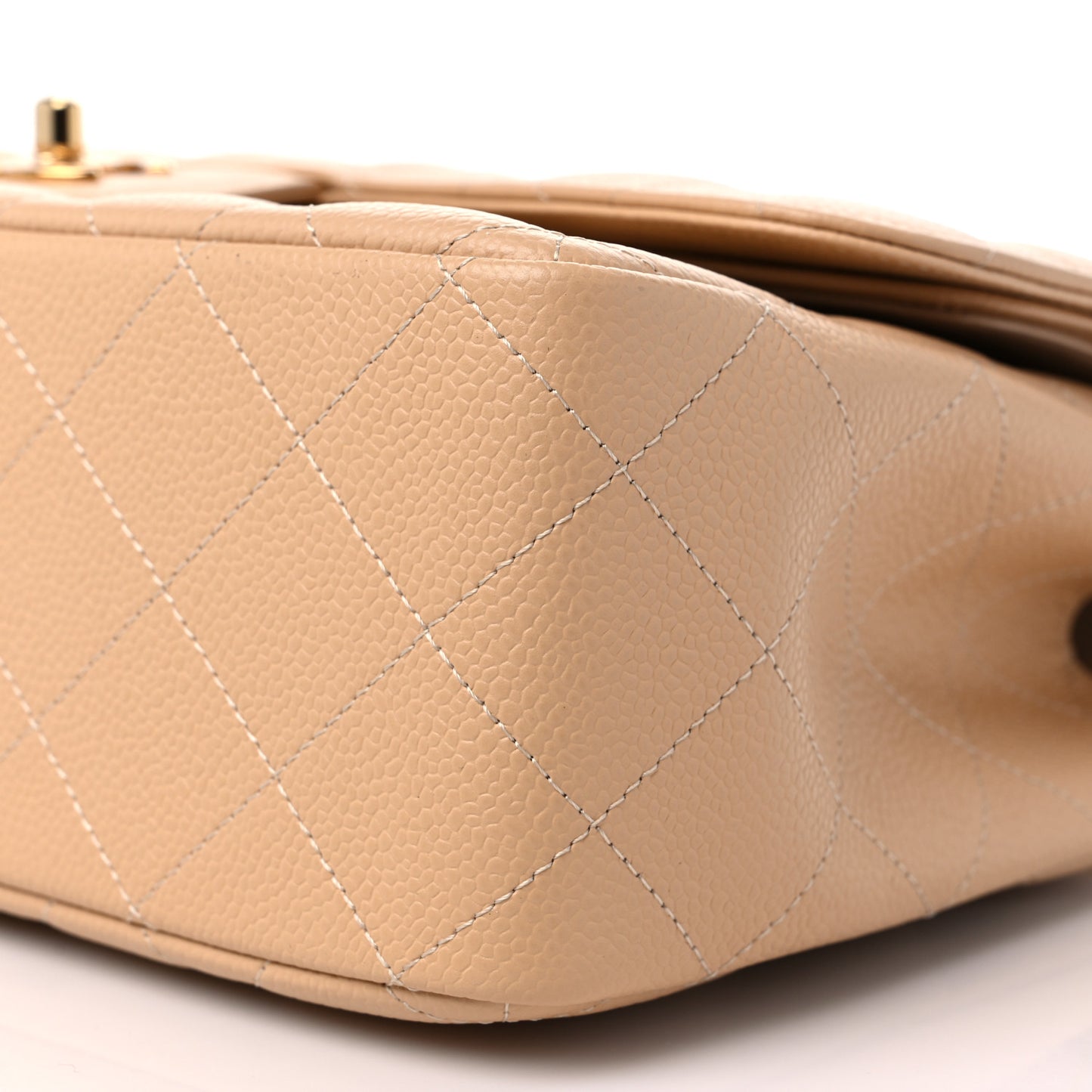 Caviar Quilted Jumbo Double Flap Beige