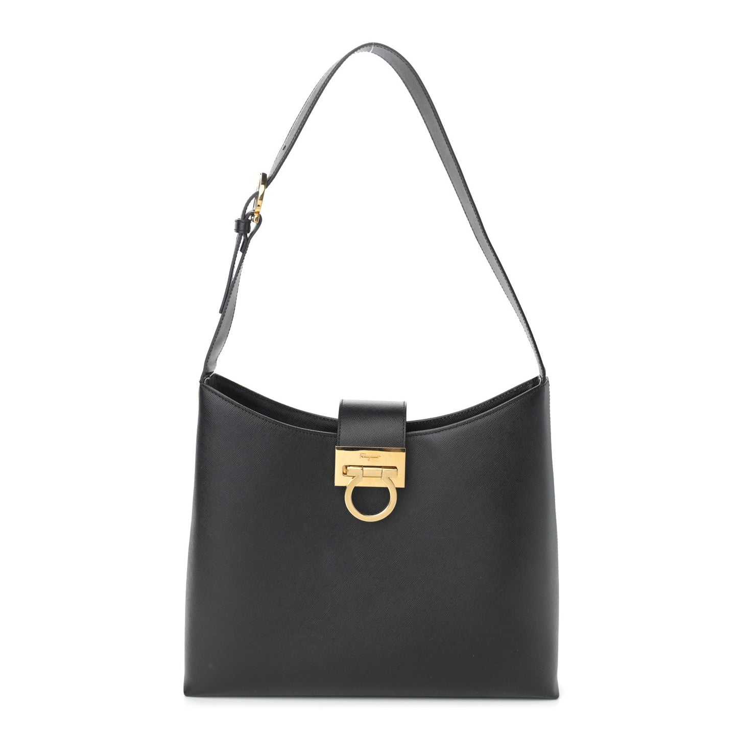 Hammered Calfskin Gancini Hobo Black