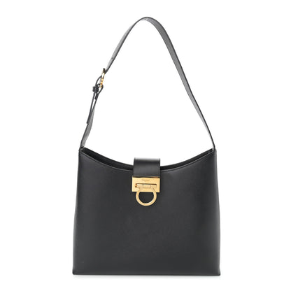 Salvatore Ferragamo Hammered Calfskin Gancini Hobo Black 1 of 9