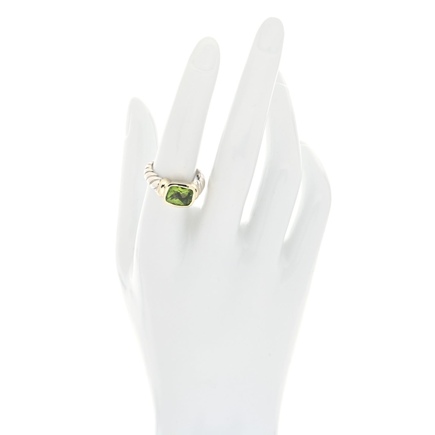 Sterling Silver 14K Yellow Gold Peridot 10mm Noblesse Ring 56 7.5