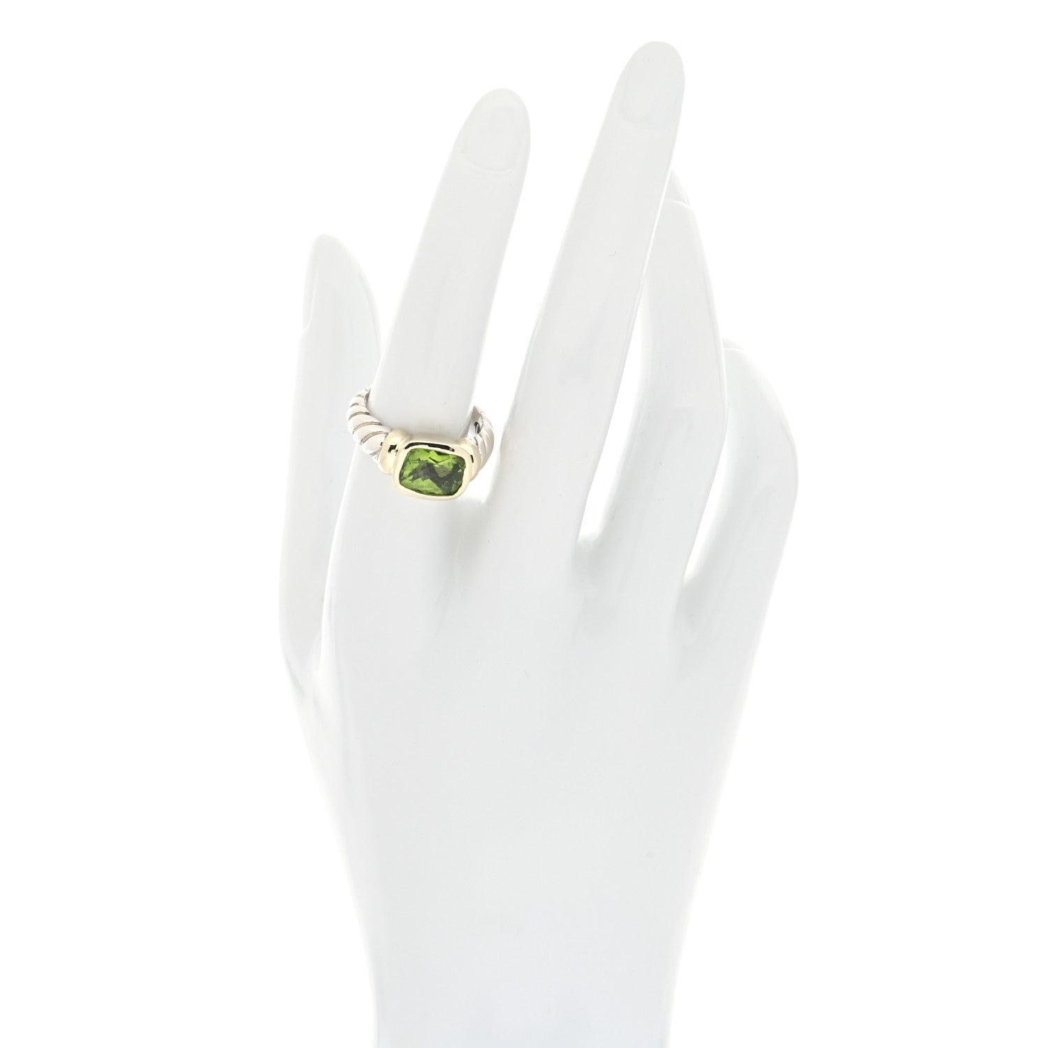 David Yurman Sterling Silver 14K Yellow Gold Peridot 10mm Noblesse Ring 56 7.5 2 of 5