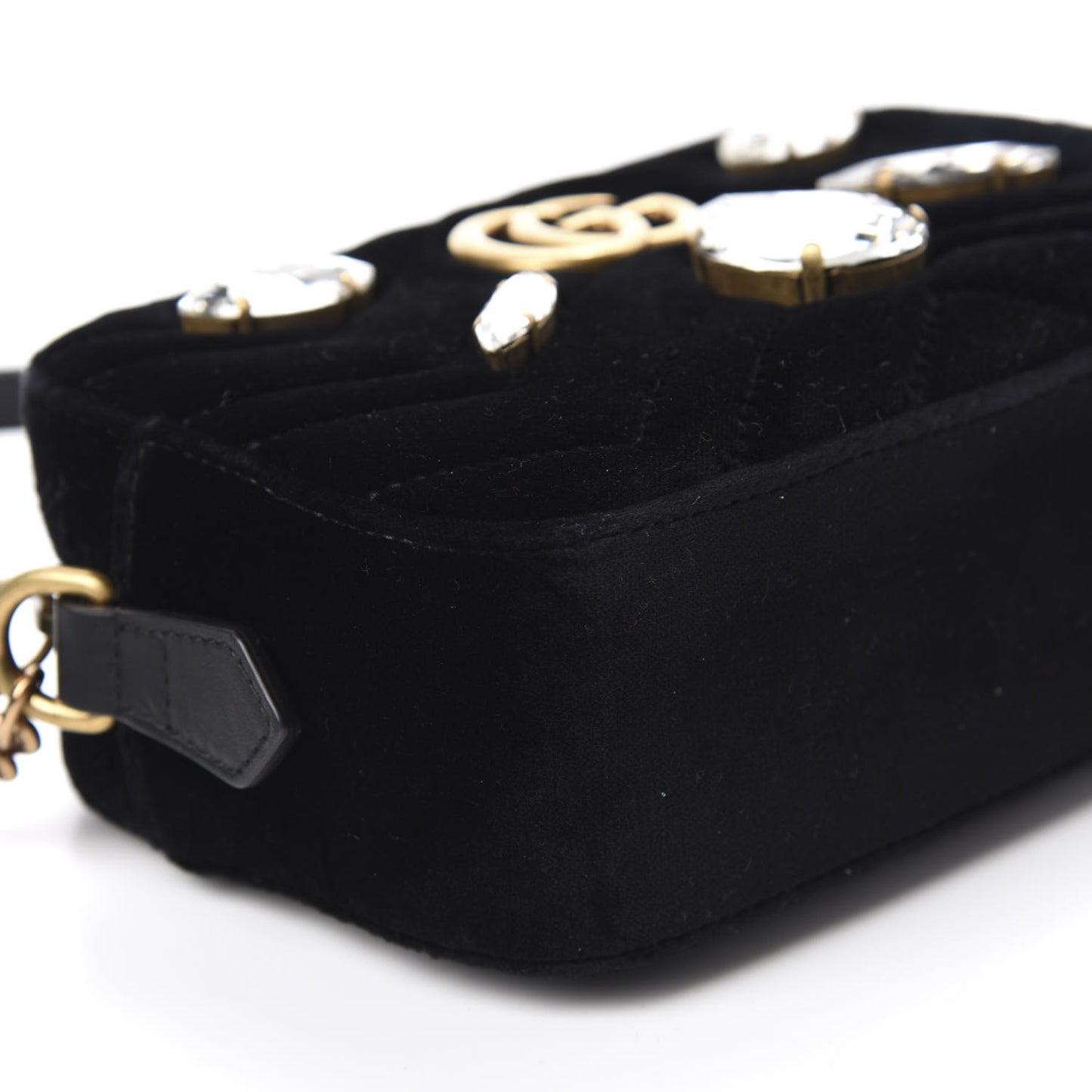 Velvet Matelasse Marquise Crystals Mini GG Marmont Chain Shoulder Bag Black