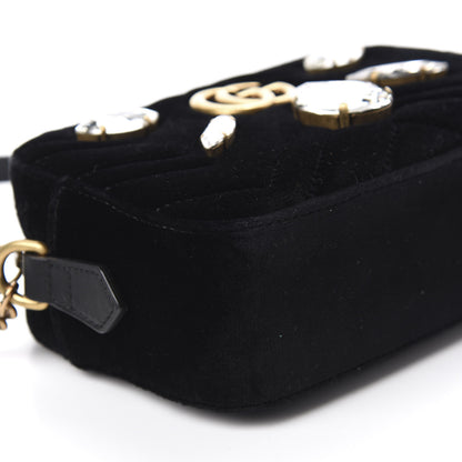 Gucci Velvet Matelasse Marquise Crystals Mini GG Marmont Chain Shoulder Bag Black 6 of 10