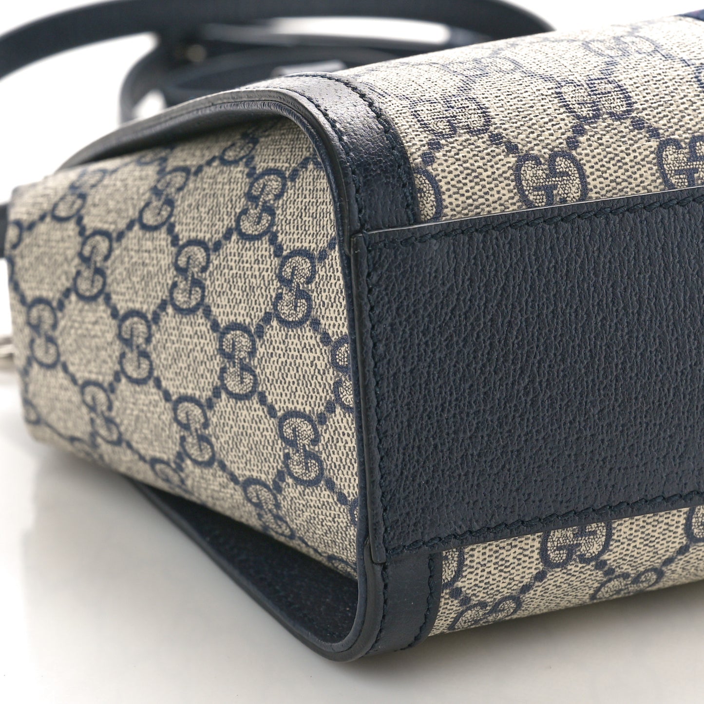 GG Supreme Monogram Textured Dollar Calfskin Web Small Ophidia Tote Bag Beige Blue