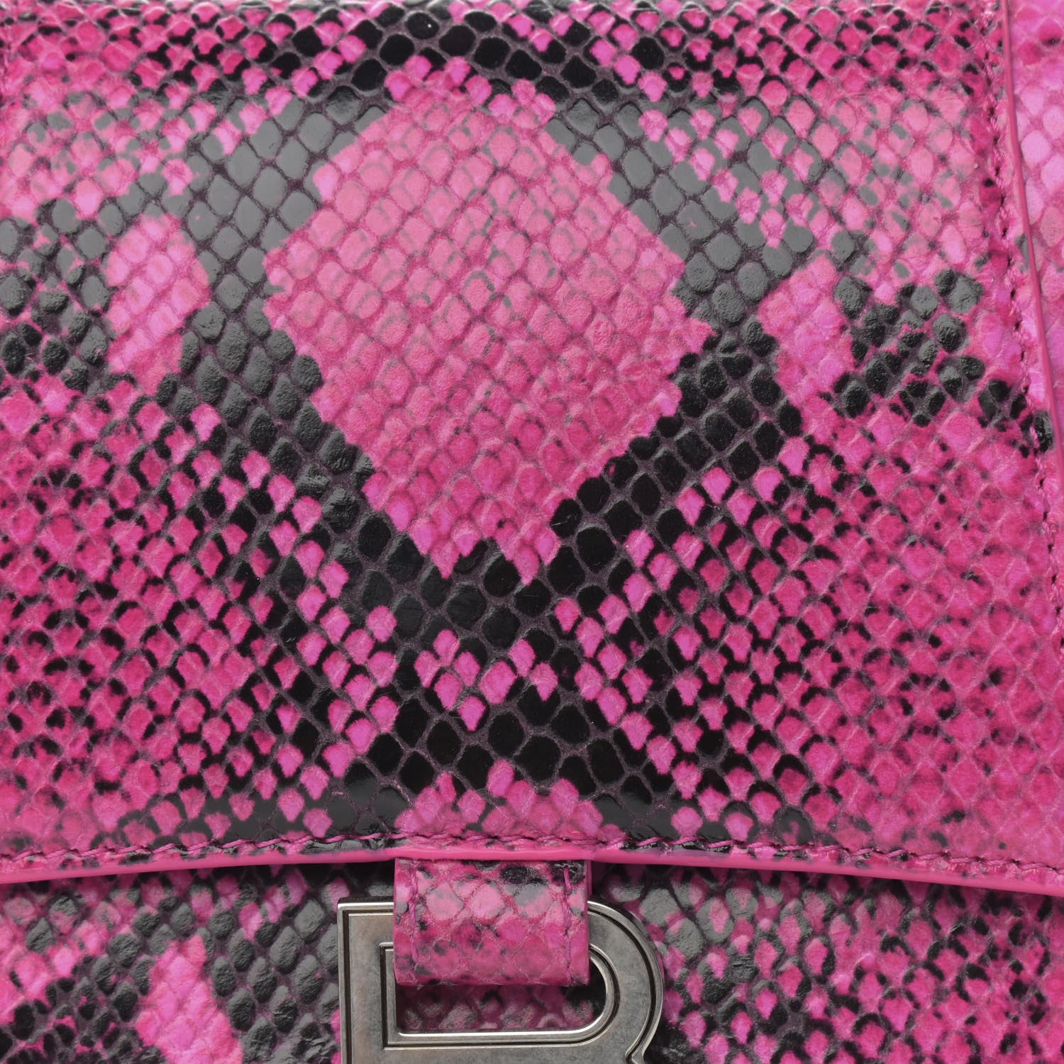 Balenciaga Shiny Calfskin Python Effect Small Hourglass Top Handle Bag Fuchsia Black 8 of 12