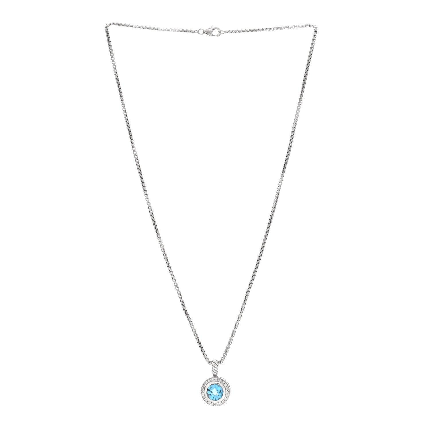 David Yurman Sterling Silver Diamond Blue Topaz 8mm Petite Cerise Pendant Necklace 2 of 4