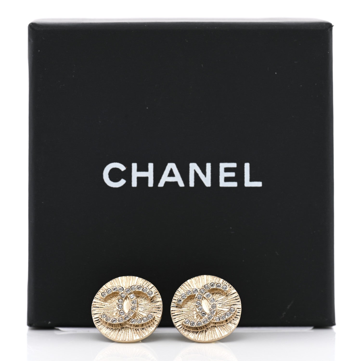 Chanel Crystal CC Round Medallion Earrings Light Gold 5 of 5