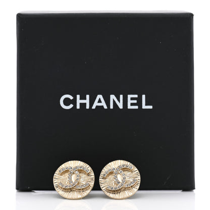 Chanel Crystal CC Round Medallion Earrings Light Gold 5 of 5