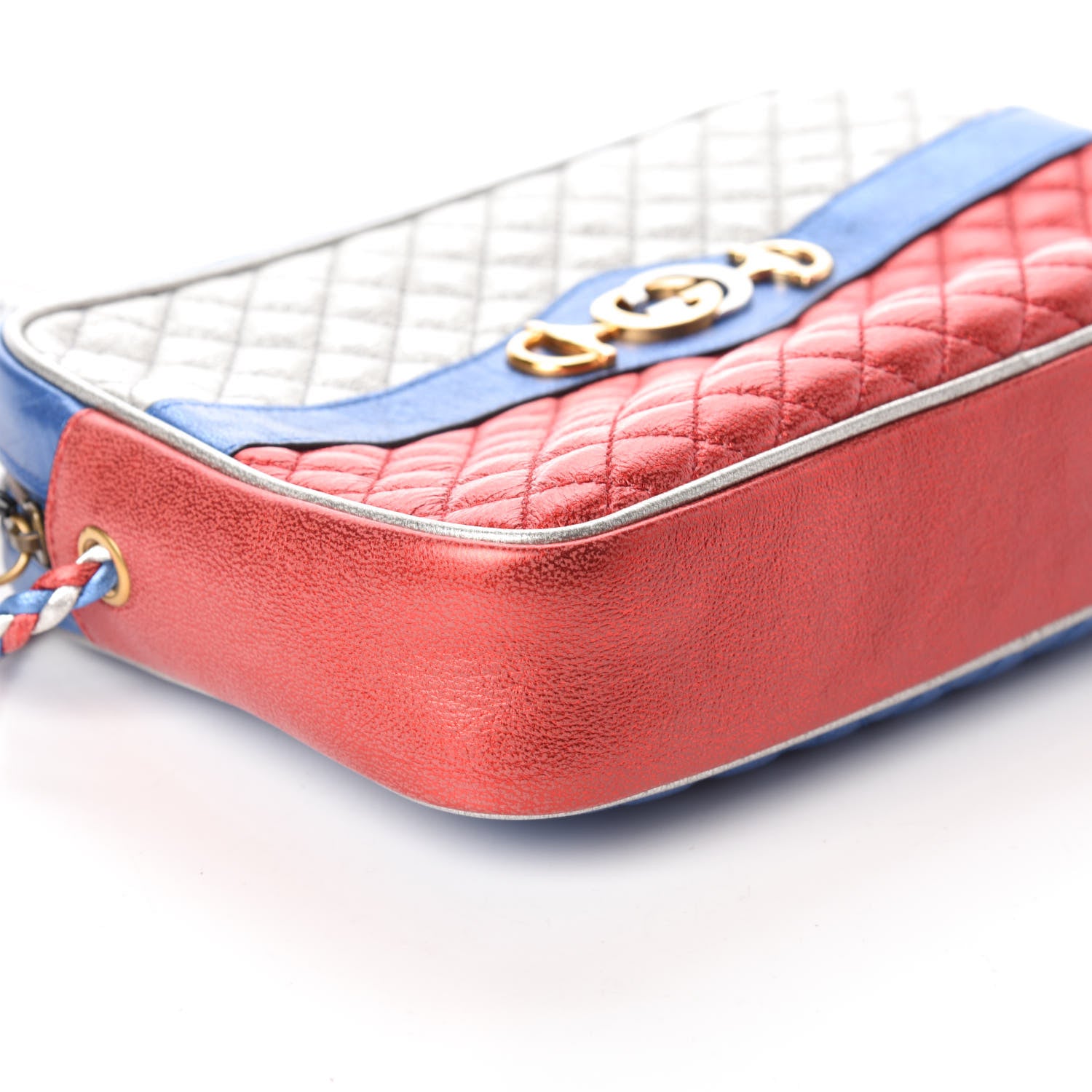 Gucci Laminated Nappa Trapuntata Small Zumi Shoulder Bag Rosso Marine Argento 8 of 9