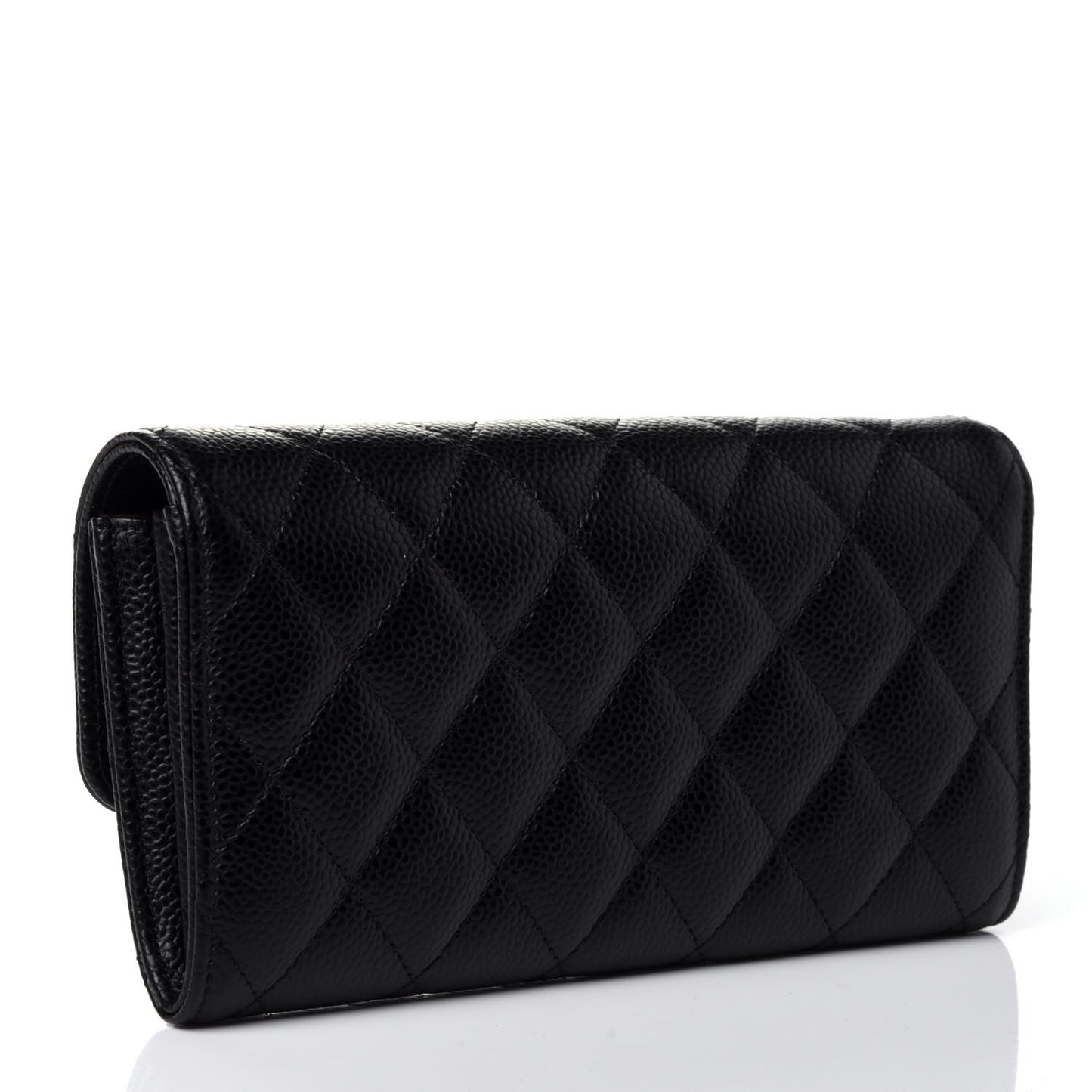 Caviar Quilted Large Gusset Flap Wallet Black