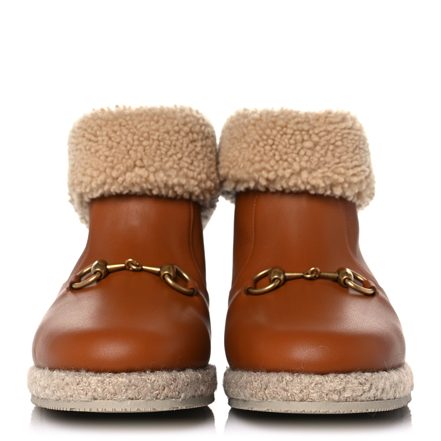 Gucci Calfskin Wool Womens Fria Horsebit Ankle Boots 40 New Caramel Butterscotch 2 of 8