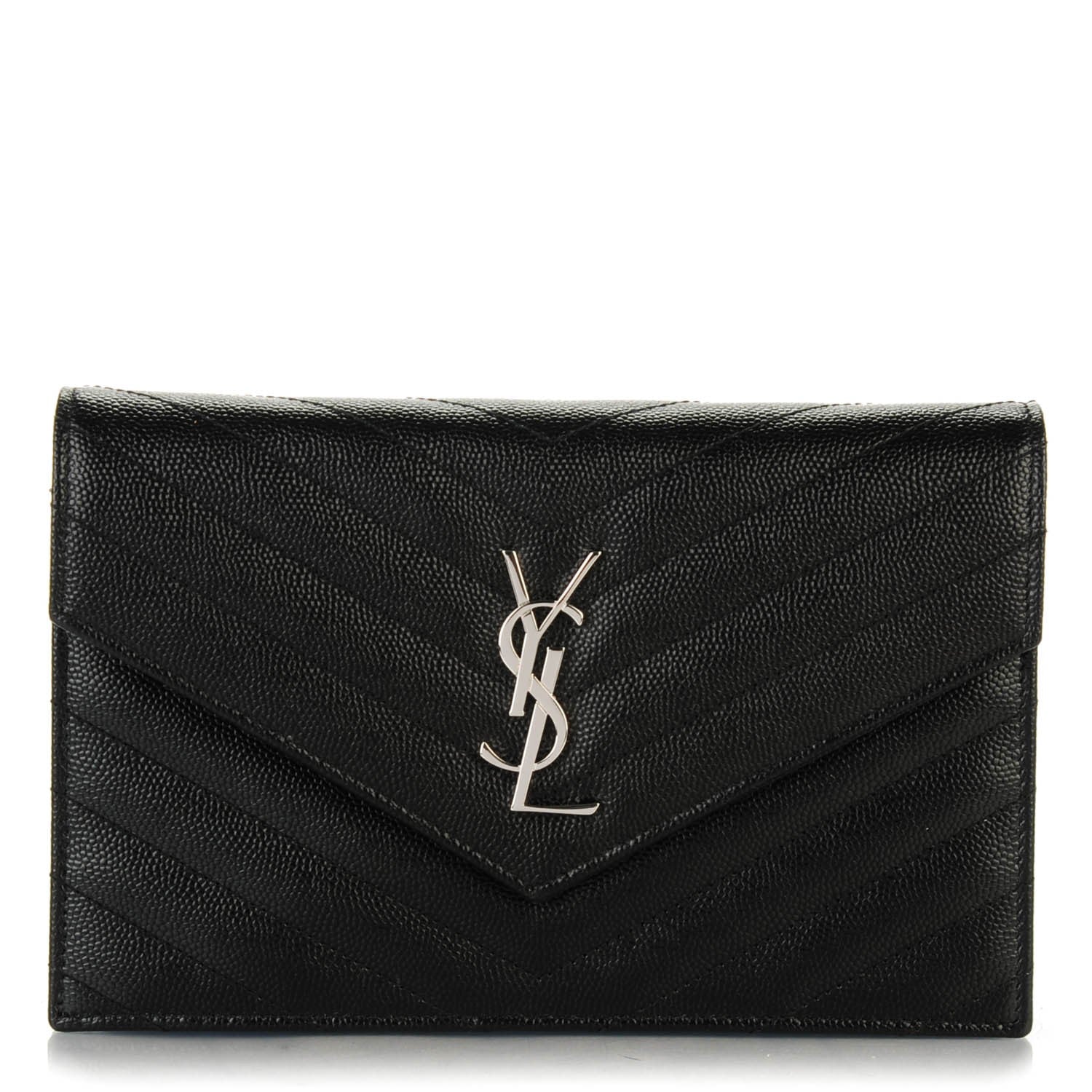 Saint Laurent Grain De Poudre Matelasse Chevron Monogram Envelope Chain Wallet Black 1 of 7