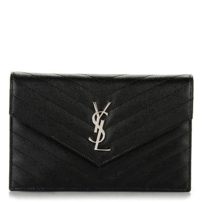 Saint Laurent Grain De Poudre Matelasse Chevron Monogram Envelope Chain Wallet Black 1 of 7