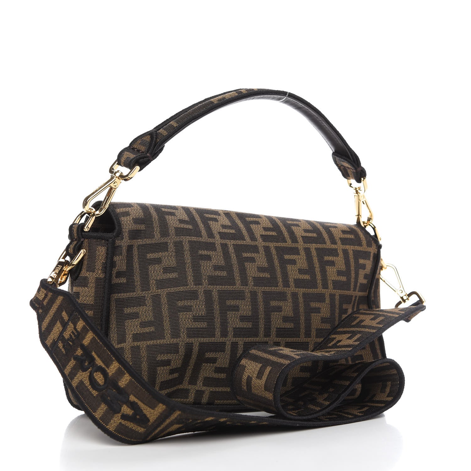 Fendi Fabric Jacquard FF 1974 Medium Baguette Tobacco Moro Black 3 of 10