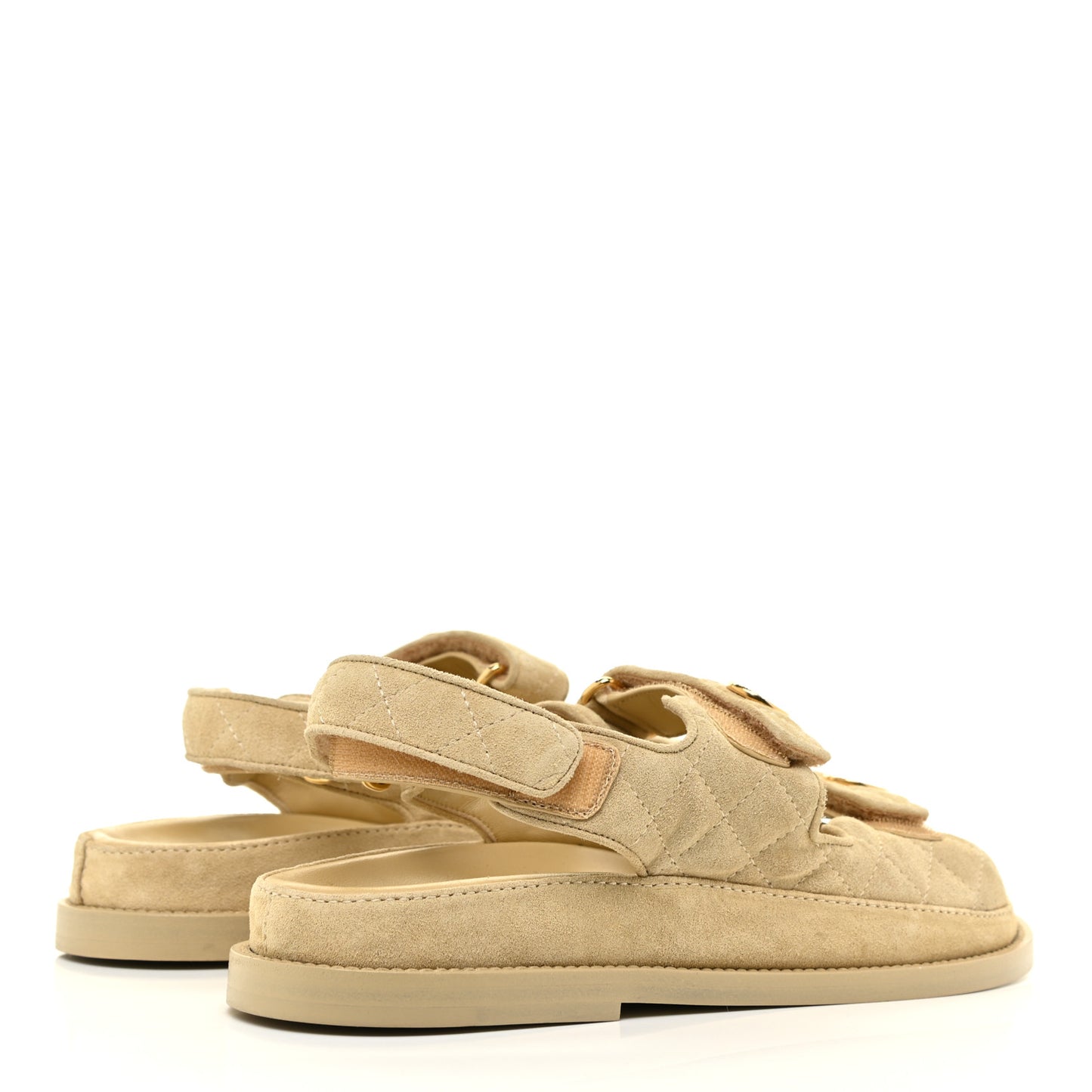 Suede Calfskin Velcro Dad Sandals 37.5 Beige