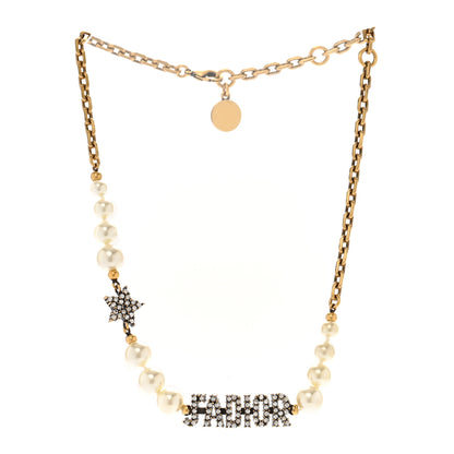 Christian Dior Metal Pearl Crystal J'Adior Choker Necklace Antique Gold 3 of 8