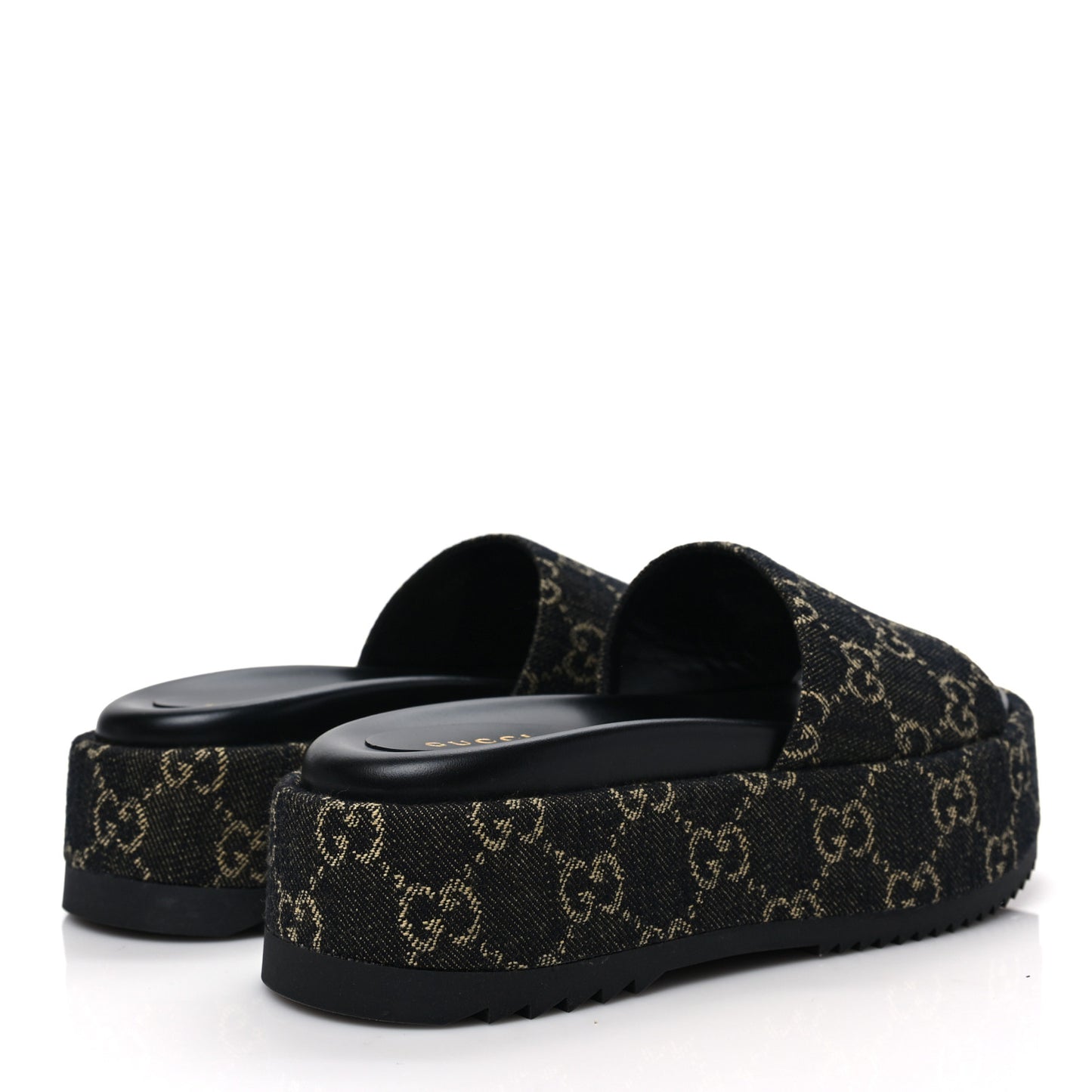 Jacquard Black Denim GG Monogram Angelina Platform 55mm Slide Sandals 35.5 Black Ivory