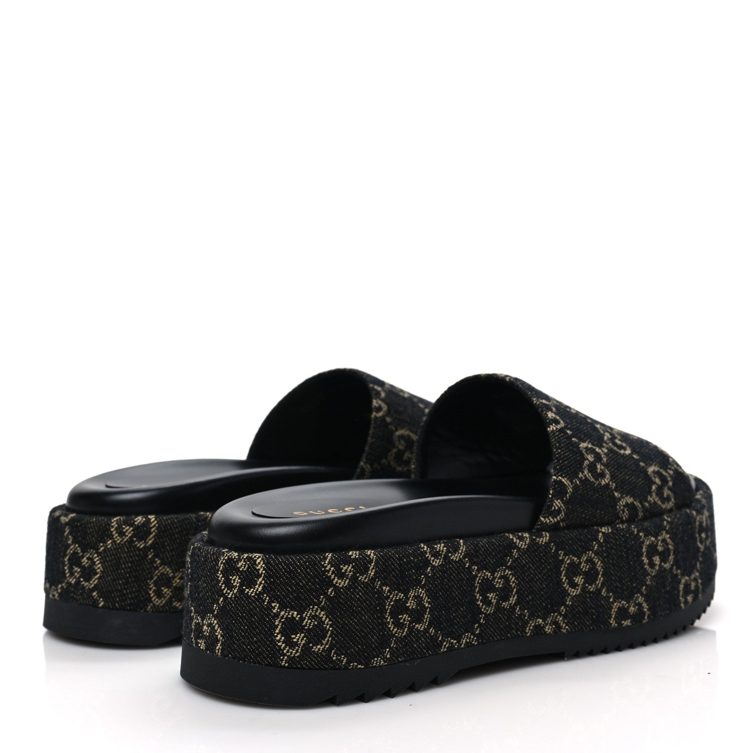 Gucci Jacquard Black Denim GG Monogram Angelina Platform 55mm Slide Sandals 35.5 Black Ivory 4 of 9