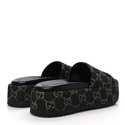 Gucci Jacquard Black Denim GG Monogram Angelina Platform 55mm Slide Sandals 35.5 Black Ivory 4 of 9