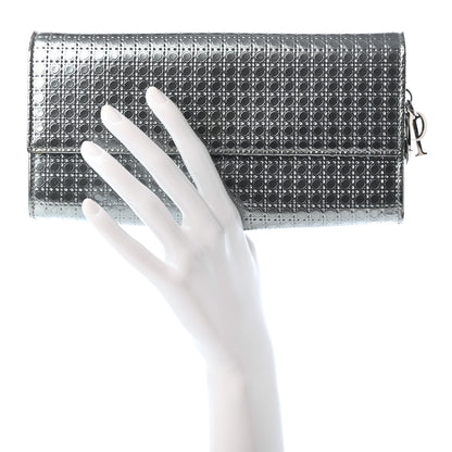 Christian Dior Metallic Calfskin Micro-Cannage Lady Dior Croisiere Chain Wallet Blue 2 of 8
